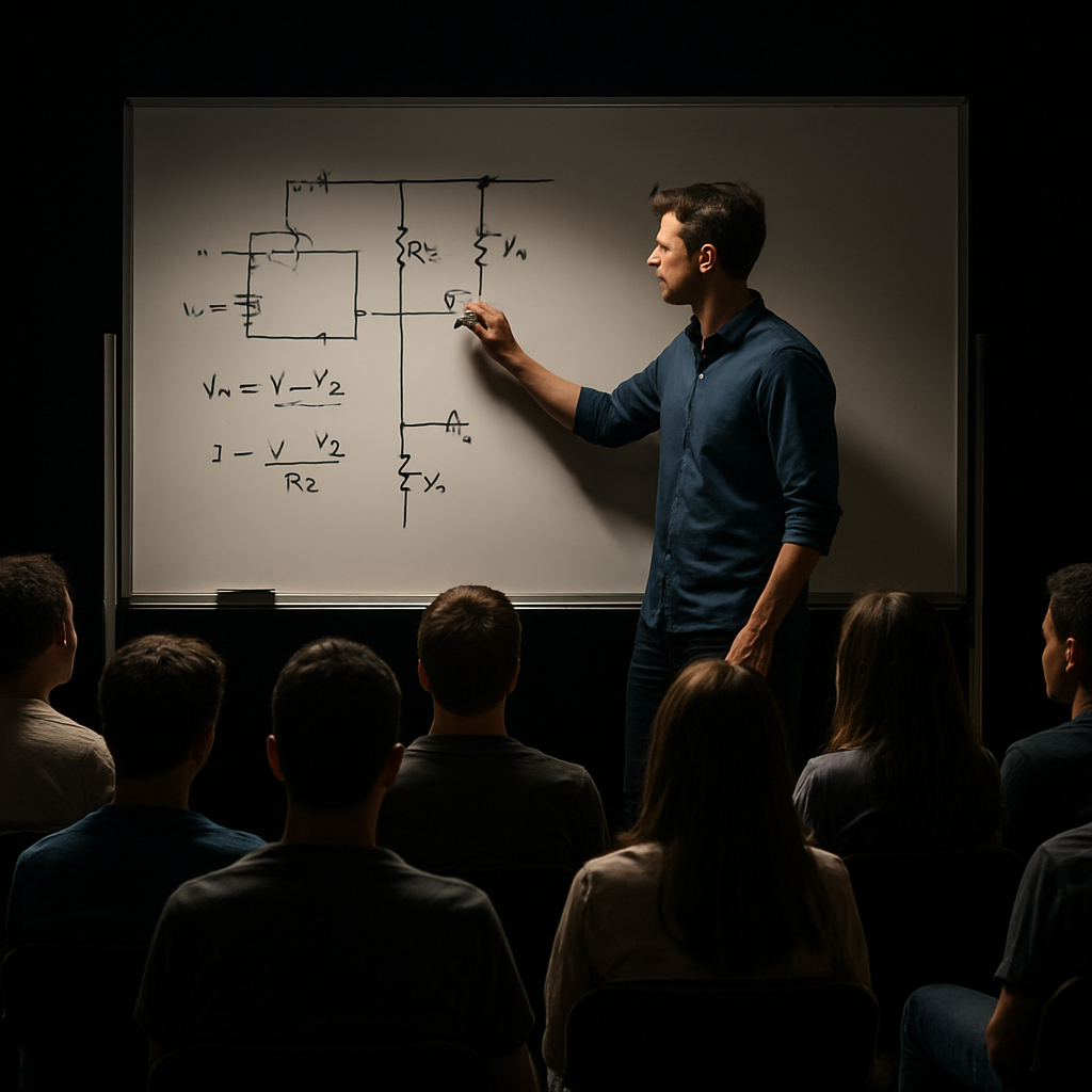Engineering seminar with presenter and students