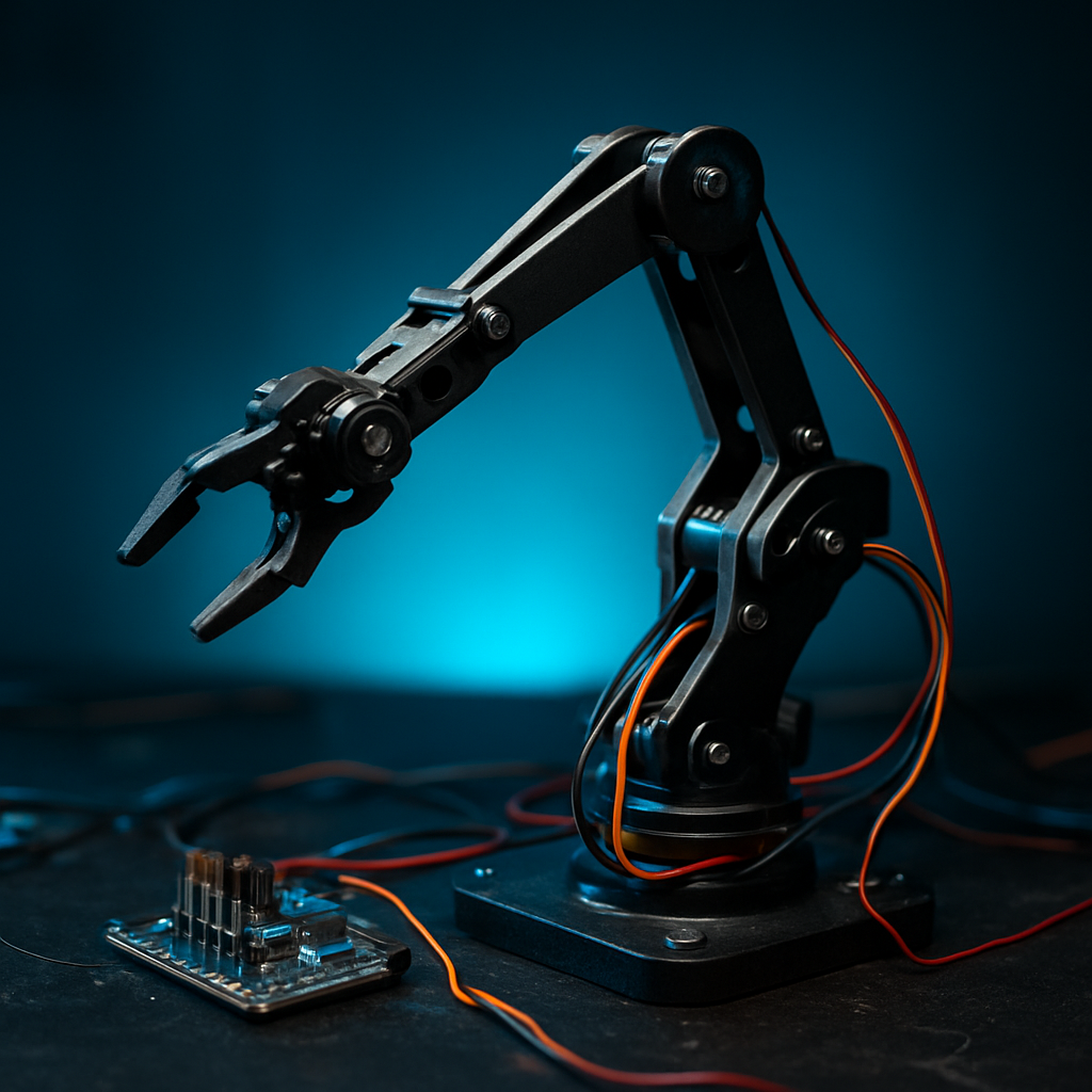 Robotic arm prototype on a lab bench